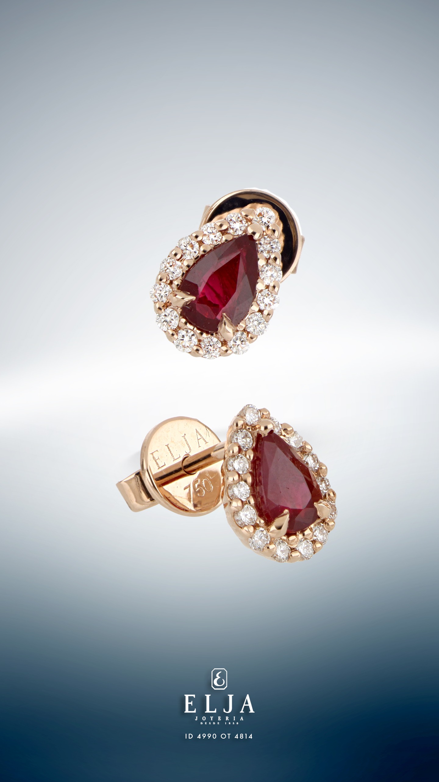 Broqueles de rubí y diamantes en oro rosa